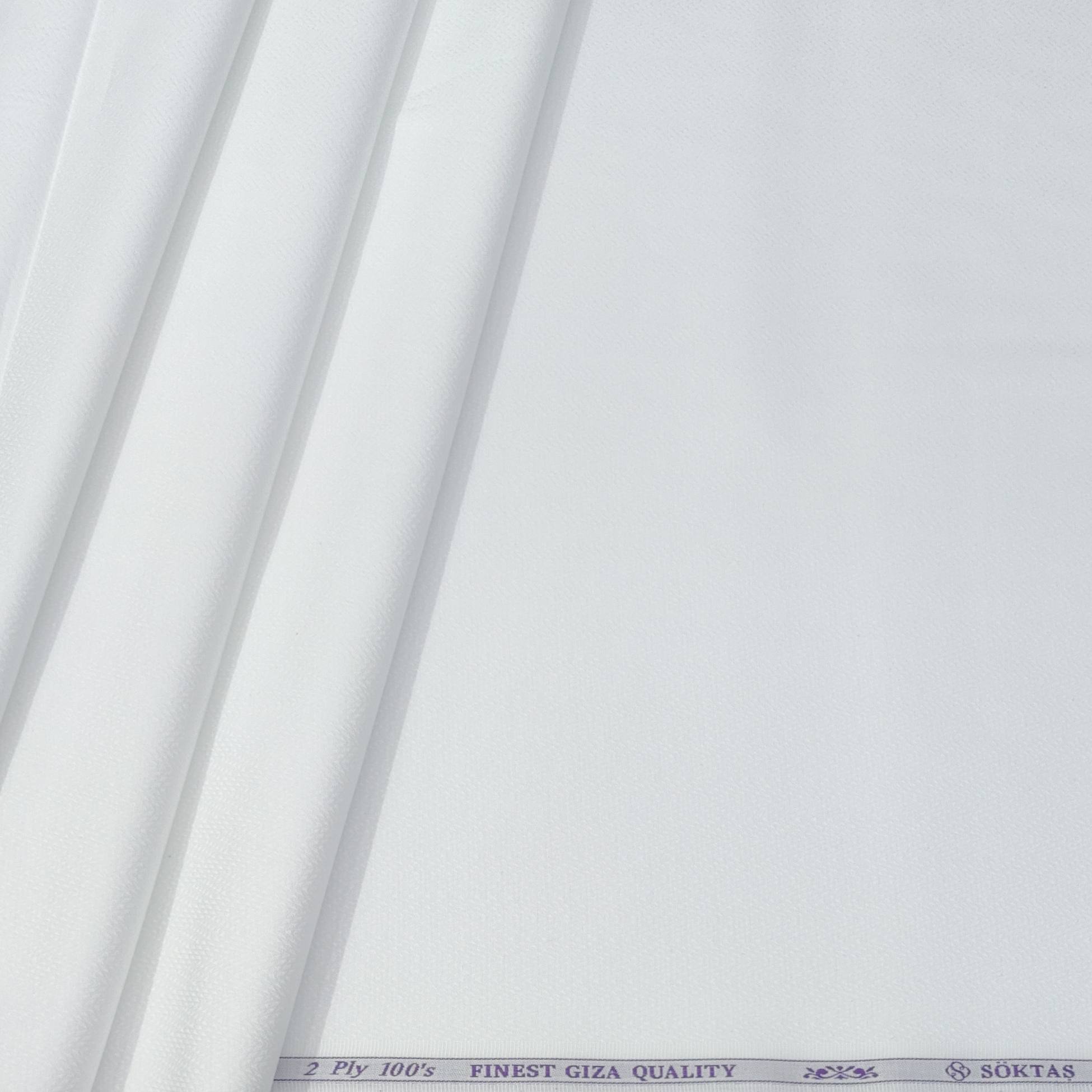 Shirt Fabric Soktas 2 Ply 100s Finest Giza Cotton Jacquard Colour True White